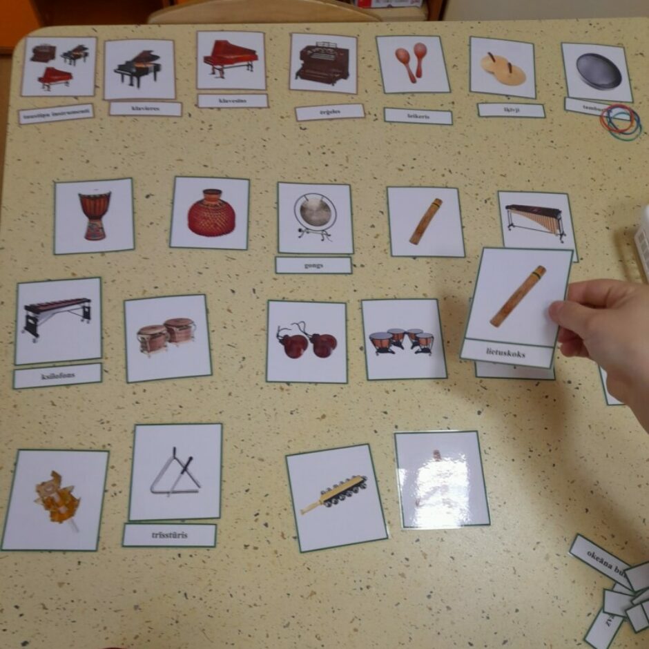 Bērns darbojas ar lasīšanas kartiņām 