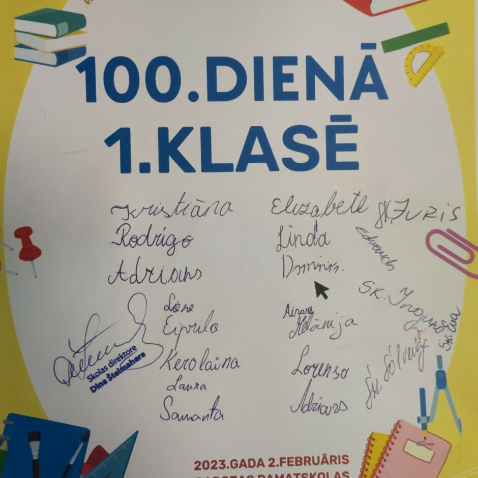 Plakāts 100.diena 1.klasē